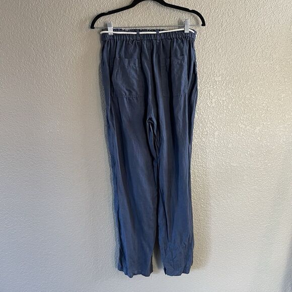 C&C Pants Womens Medium Blue Linen Drawstring Beach Coastal Lagenlook Pull On - Picture 2 of 10